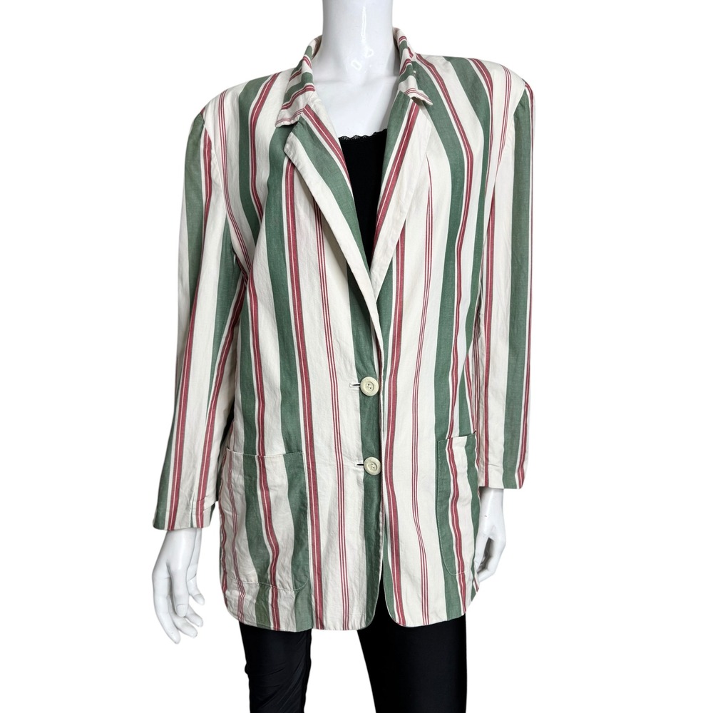 Vintage The Limited Green Red Striped Cotton Blazer Jacket Size Medium